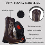 Bota Texana Masculina Country Bico Quadrado Bordado Diamante