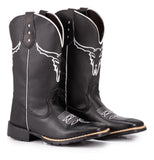 Bota Texana Masculina Country Bico Quadrado Couro Boi Black