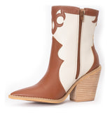 Bota Feminina Western Texana Bico Fino Fachete De Couro