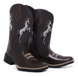 Bota Texana Masculina Country Bico Quadrado Bordado Cavalo
