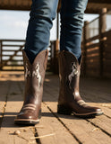 Bota Texana Masculina Country Bico Quadrado Bordado Cavalo
