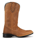 Bota Texana Masculina Em Couro Liso Country Sola De Borracha