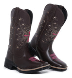 Bota Texana Bordada Couro Modelo Novo Lançamento Cruz Rosa