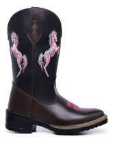 Bota Texana Fem Country Bico Quadrado Bordado Cavalo Rosa