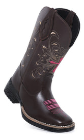 Bota Texana Bordada Couro Modelo Novo Lançamento Cruz Rosa