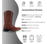 Bota Texana Masculina Em Couro Legitimo Liso Solado Borracha