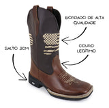 Bota Masculina Texana Country Rodeio Bordado Bandeira
