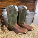 Bota Texana Masculina Em Couro Legitimo Verde Escuro Country