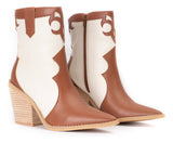 Bota Feminina Western Texana Bico Fino Fachete De Couro