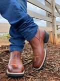 Botina Texana Country Masculina Em Couro Legitimo Cano Baixo