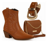 Kit Feminino Country Bota Texana + Bolsa + Cinto