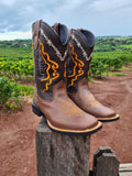 Bota Texana Masculina Arame Farpado Bordado Couro Legitimo