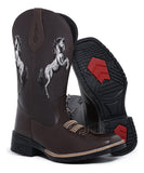 Bota Texana Masculina Country Bico Quadrado Bordado Cavalo