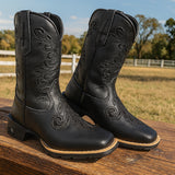 Bota Feminina Texana Country Couro Western Bico Quadrado