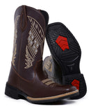Bota Texana Masculina Country Bico Quadrado Bordado Diamante