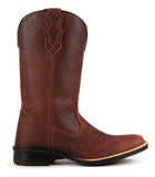 Bota Texana Masculina Em Couro Legitimo Liso Solado Borracha
