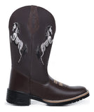 Bota Texana Masculina Country Bico Quadrado Bordado Cavalo