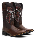 Bota Texana Masculina Bordado Cara De Boi Em Couro Legitimo