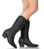 Bota Feminina Texana Bordada Western Salto Médio+cinto+bolsa