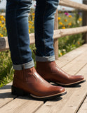 Botina Texana Country Masculina Em Couro Legitimo Cano Baixo