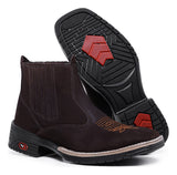 Bota Botina Texana Masculina De Couro Solado Costurado