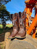Bota Texana Masculina Bordado Cara De Boi Em Couro Legitimo